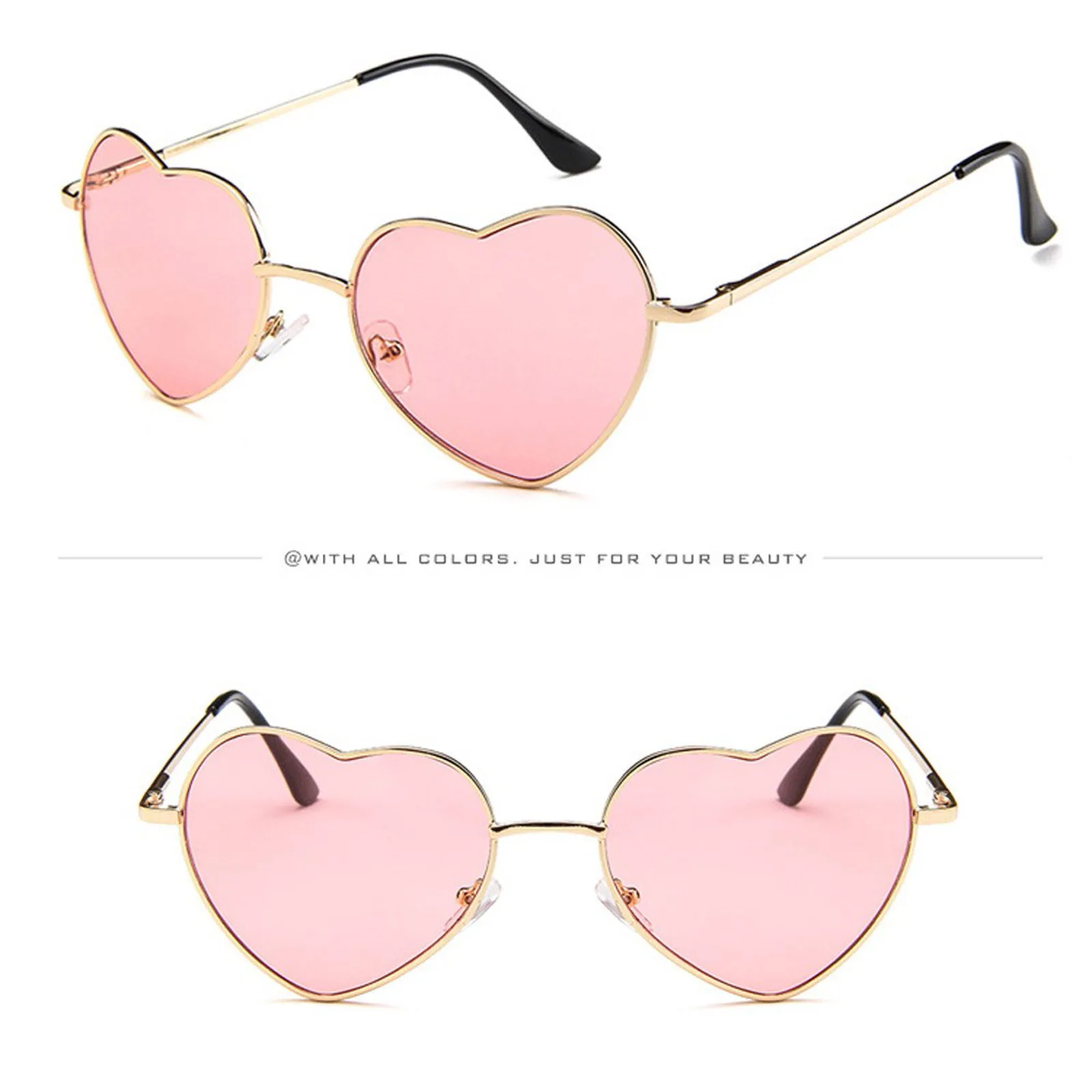 Lunettes de soleil en forme de cœur solide à monture dorée pour hommes et femmes, monture en métal, lunettes d'amour