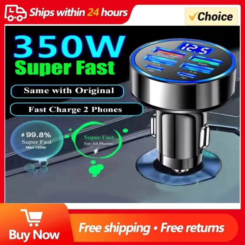 2026 350W Car Charger USB PD QC3.0 USB C Car Phone Charger Type C Adapter for iPhone Samsung Huawei Xiaomi Quick Charge ﻿