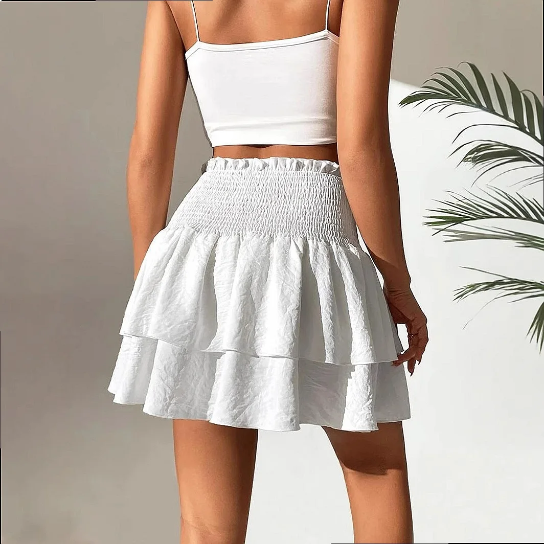 Summer High Waist Pleated Skirt Slim Fit Solid Color Mini Skirts Women Casual Sport Short Skirts