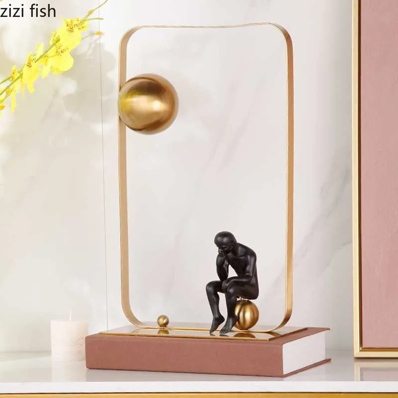 Metal Thinker Character Statues Desktop Creative Sculpture Crafts Character Ornaments Figurines Home Decoration Ornaments