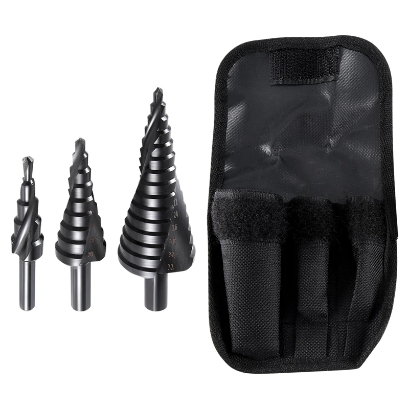 3PCS 4-32MM HSS Cobalt Step Drill Bit Set Nitrogen High Speed Steel Spiral For Metal Cone Triple-Cornered Shank Hole Cutter