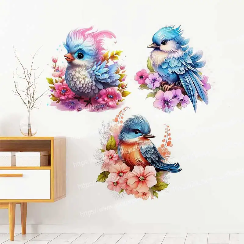 Bird And Flower Wall Stickers Decals Home Decor for Toilet Living Room Cabinet Fridge - Easy to Apply Vinyl Artwork AA560
