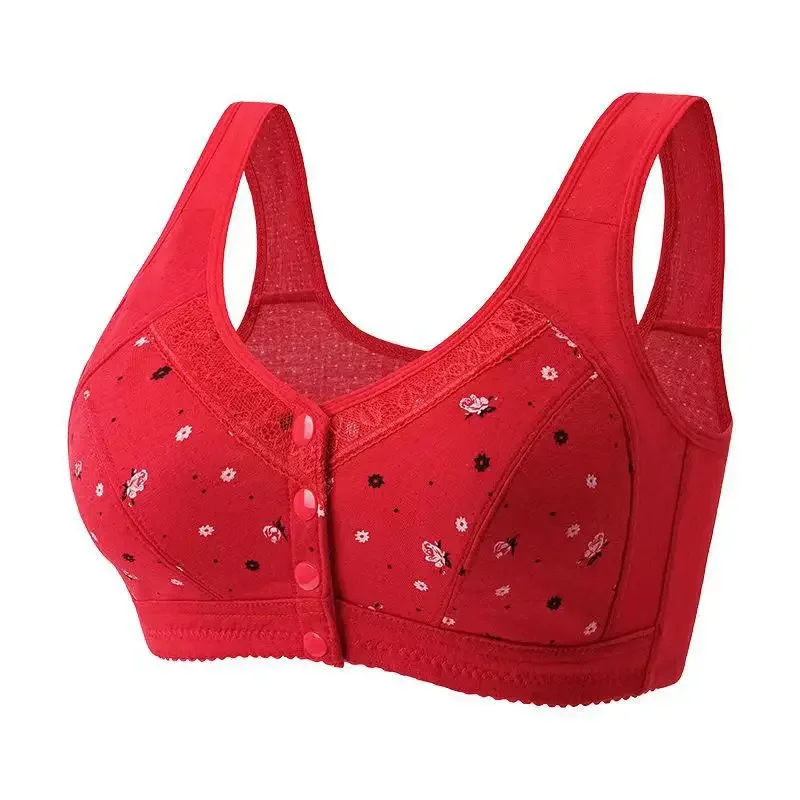 

Plus Size Flower Print Wire Free No Pads Nursing Bra Mid-aged Mom Open Front Vest Brassiere Lingerie Cotton Bralette Underwear