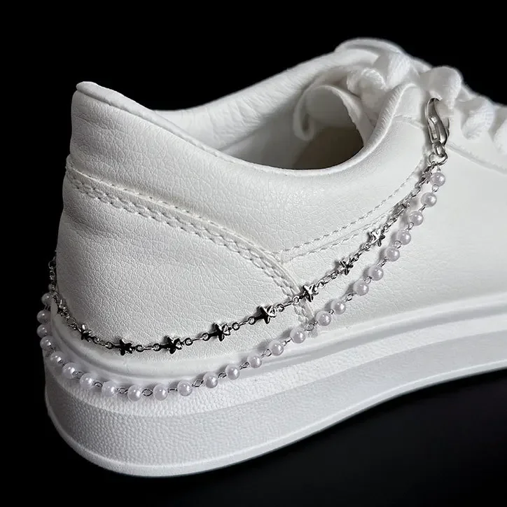 Perle Metall Doppel Layered Schuh Kette Männer Frauen Casual Schuh Zubehör Mode Schuhe Charms Seite Abnehmbare Schuh Dekoration 1 Stück – Detail 3