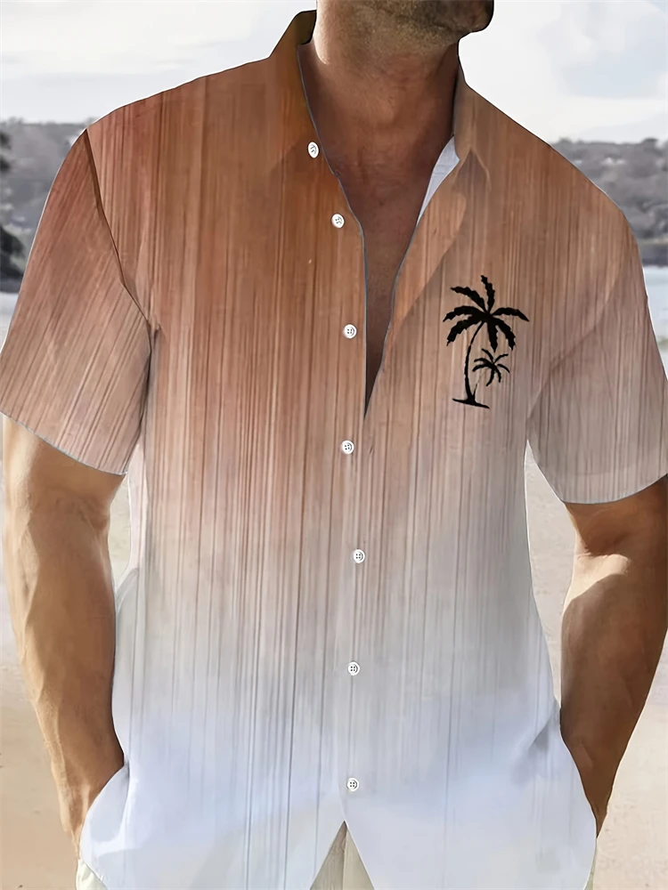 

Новая летняя мужская рубашка с короткими рукавами, удобная и повседневная рубашка с градиентным принтом кокосовой пальмы, топ для путешествий и отдыха на открытом воздухе
