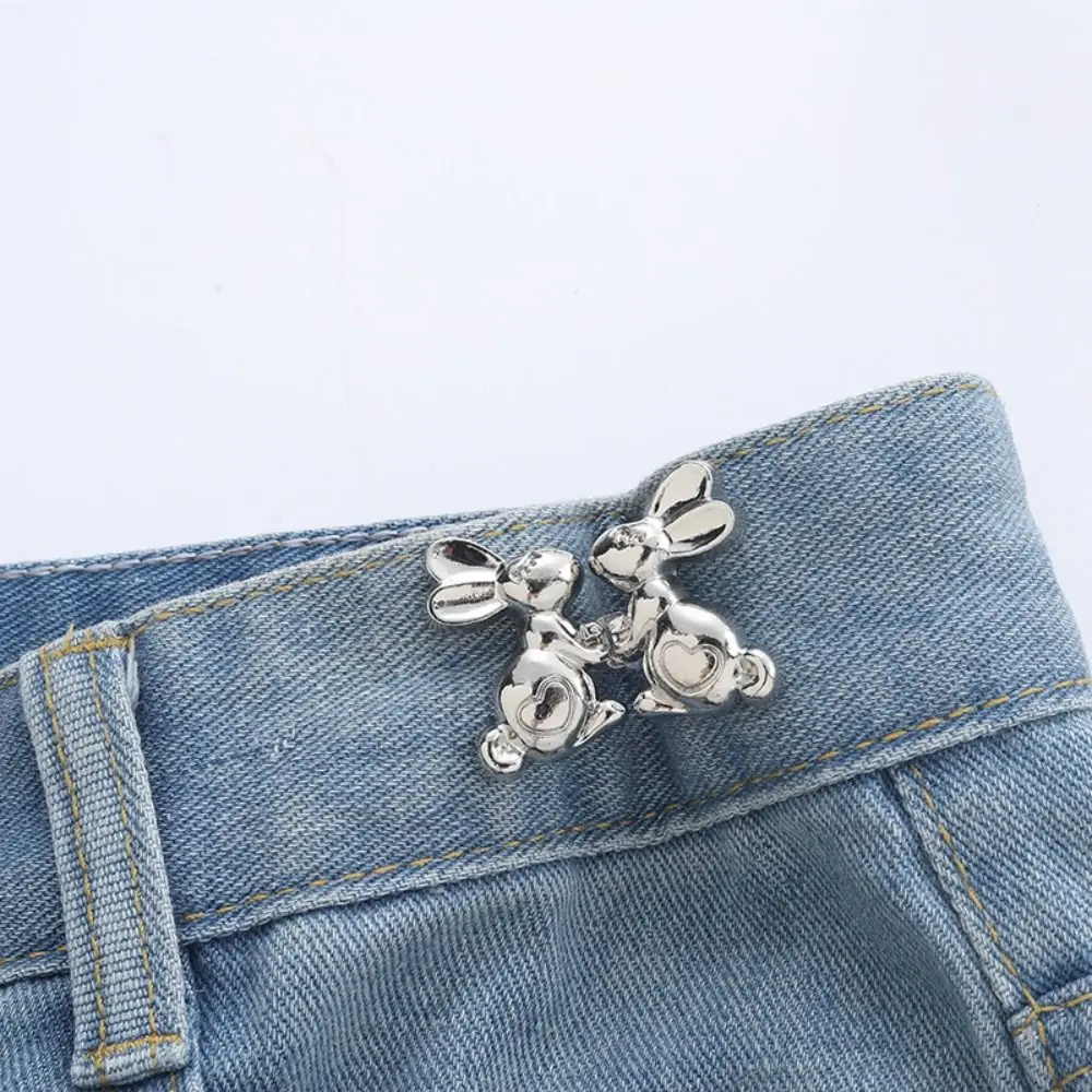 Holding Hands Heart Rabbit Pants Button Tightener Colorful Button Clasps Jean Fit Tighten Buckles Gold Waist Clip