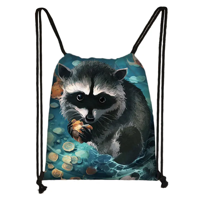 Cute Animal Raccoon Red Panda Drawstring Bag Women Backpack Teenager Rucksack Girls Shoulder Storage Bag for Travel Shoes Holder