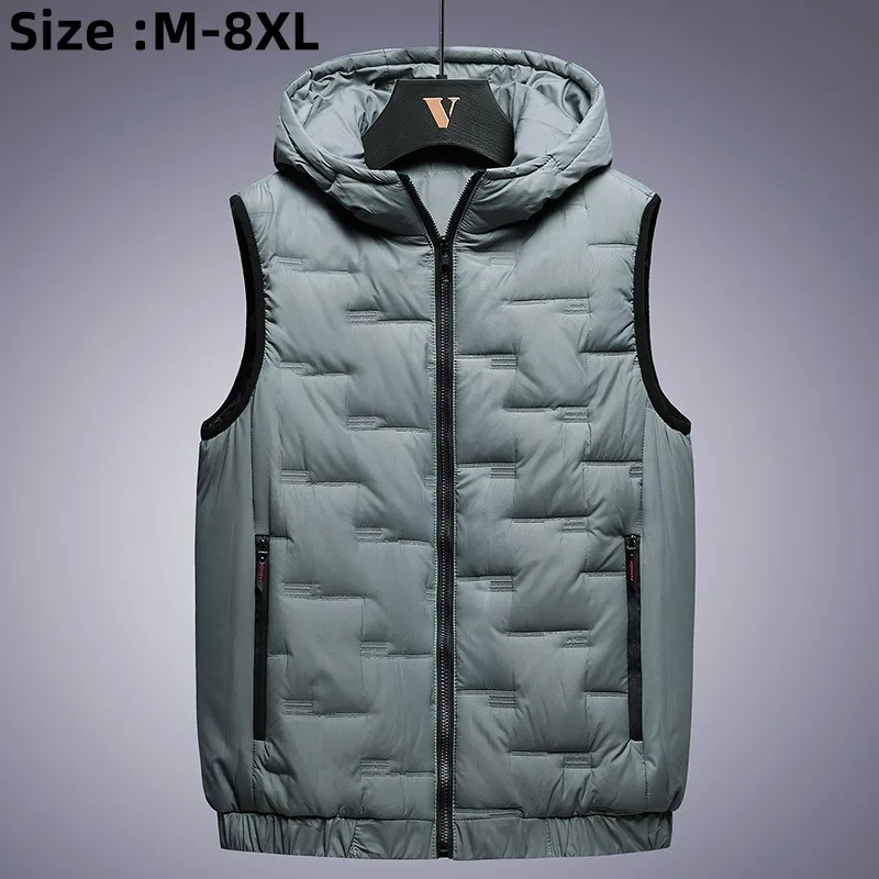 

2024 Men's Casual Warm Vests Jacket Solid Oversized Autumn Winter Zipper Pockets Thick Cotton Tops Vests Male Hooded Vests M-8XL
