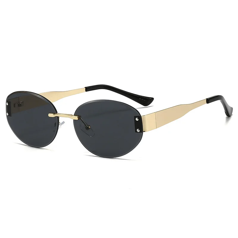 

2025 Fashion Oval Rimless Sunglasses Women Luxury Brand Vintage Metal Frame Sun Glasses For Ladies Punk Eyewear UV400 Protection