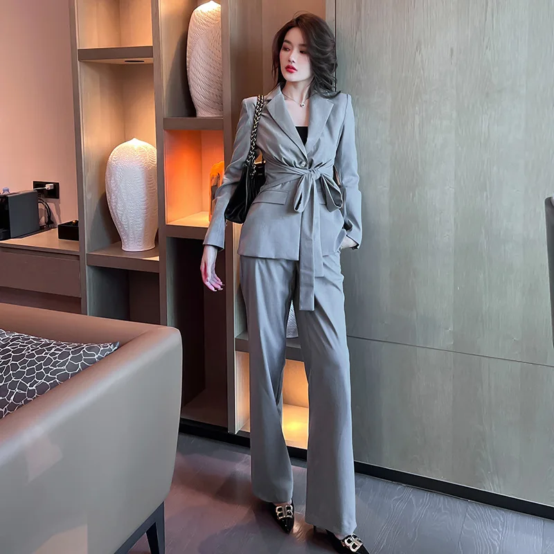 

Осенний новый повседневный костюм, темпераментный пригородный профессиональный модный костюм из двух предметов для женщин