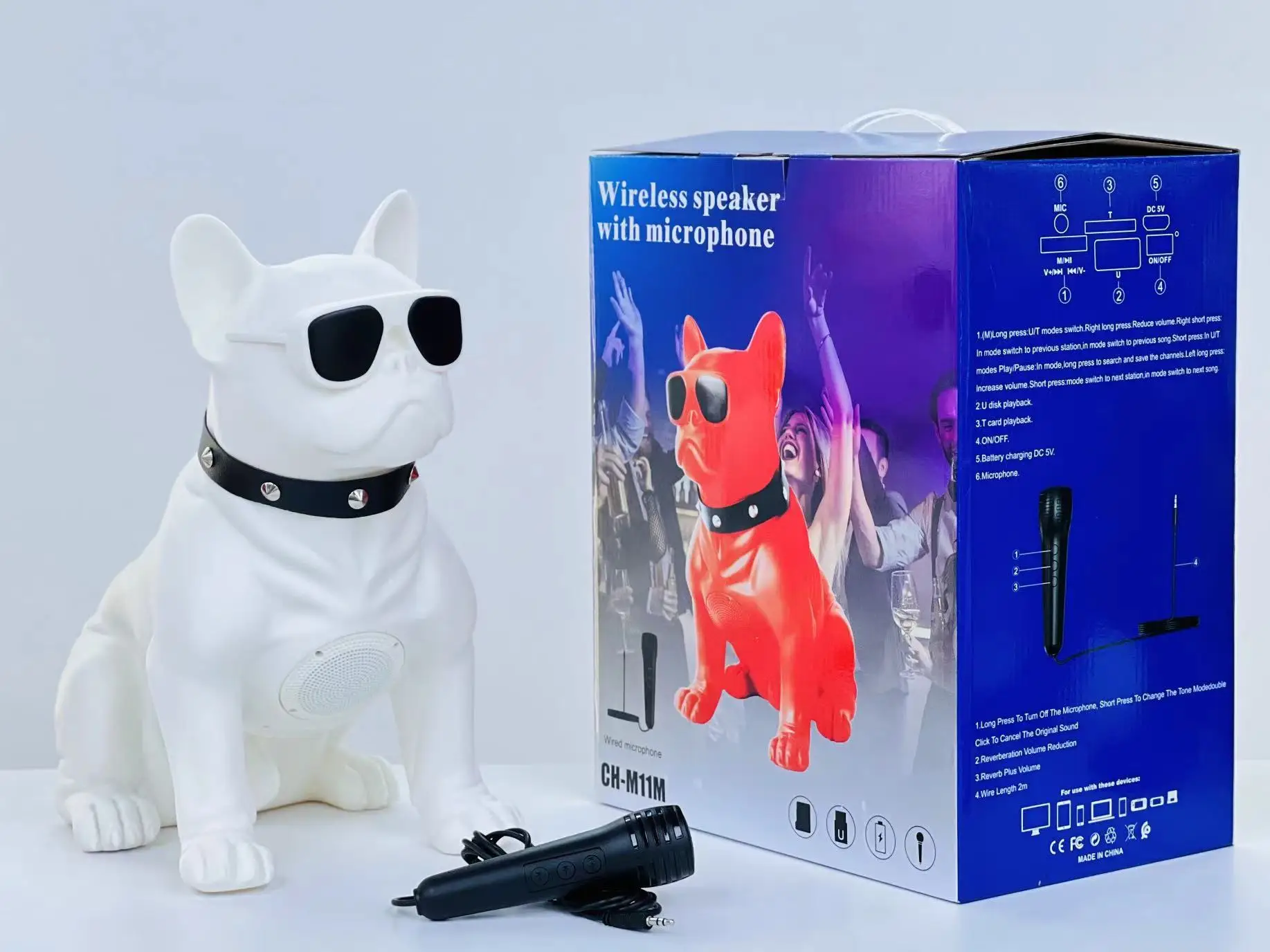 M11M New Pet Dog Microphone Audio Portable Wireless Bluetooth Speaker Big Bulldog Portable Stereo Super Bass USB AUX Outdoor