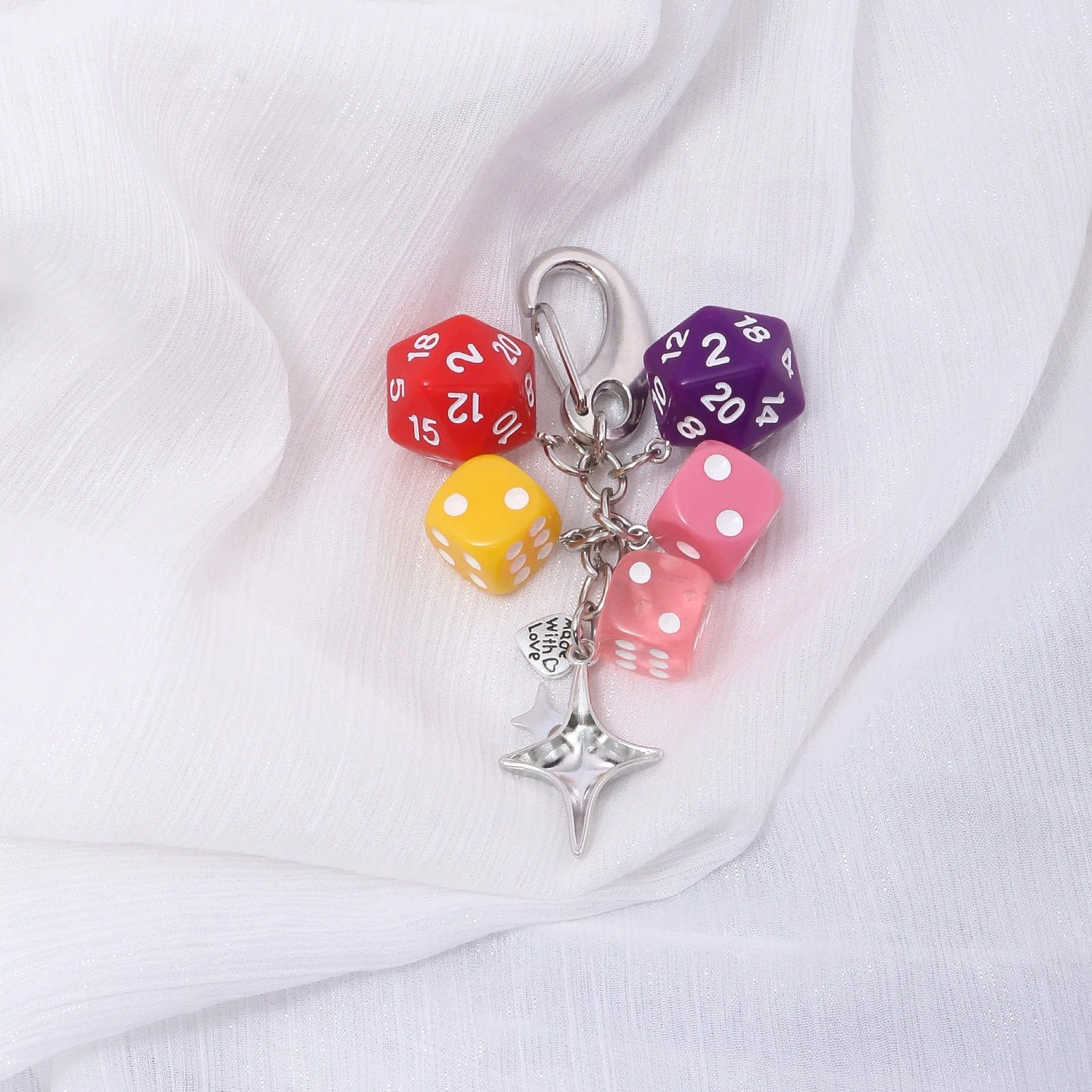 Black Dice Keychain Y2K Pink Lucky Star Burst Pendant Bag Charm Heart-Shaped Black 8-Ball Decoration Punk Style Jewelry Gift view 6
