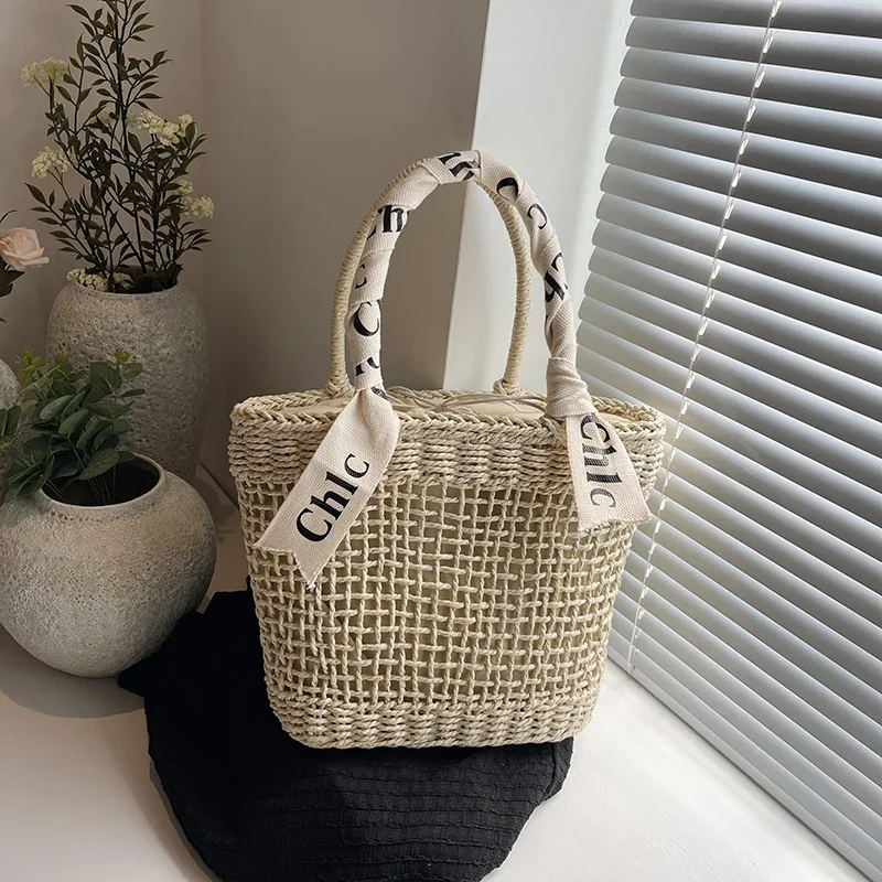 New Women\'s Bag High Quality Straw Woven Hollow Inner Tank Large Capacity Shoulder Bag 2024 Summer Leisure Shopping Handbag