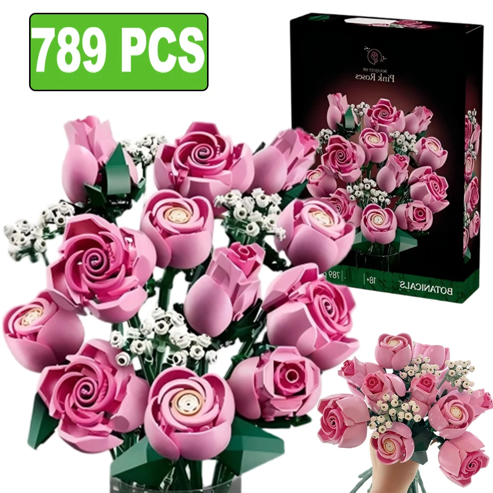 ตัวต่อม็อคพิงค์โรส ชุดสร้างบ้านสไตล์โรแมนติก ของตกแต่งบ้าน ของเล่นตัวต่อสำหรับเด็ก ผู้ใหญ่ เด็กผู้หญิง ของขวัญเทศกาล DIY