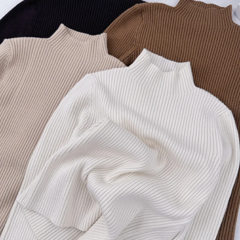 Autumn Kids Jumpers Winter Warm Pullover Boys Solid Casual Jumper Girls Half High Neck Bottoming Shirt New Children's Knitwear