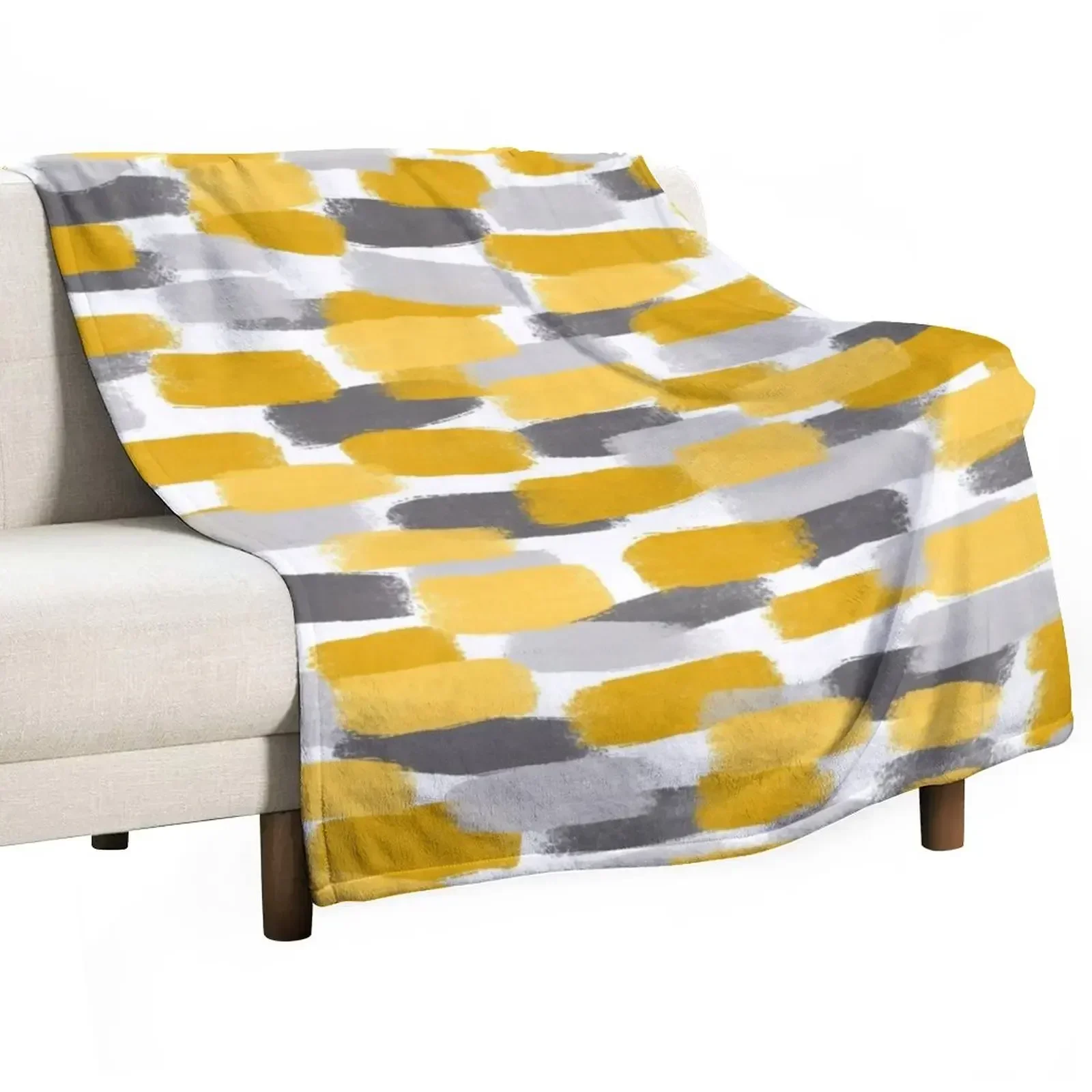 

Grey and Mustard Yellow Paint Brush Effect Throw Blanket Blankets For Bed For Sofa Thin Blankets