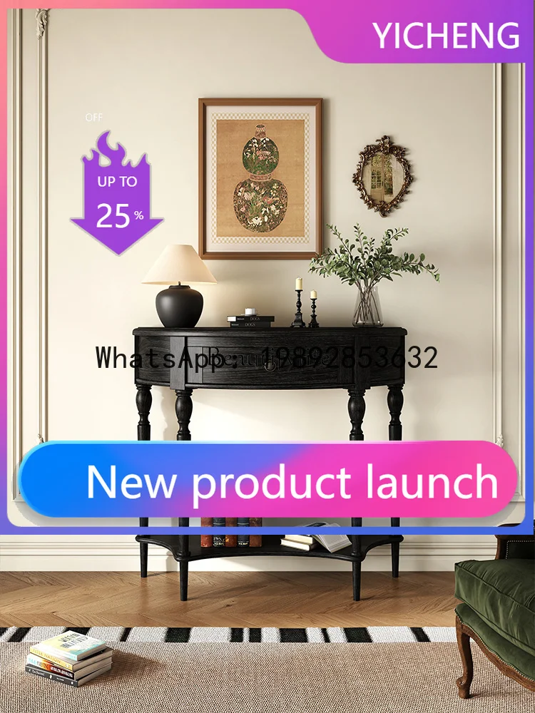 

QQ -*French retro solid wood entrance cabinet medieval partition entrance table living room wall entrance table