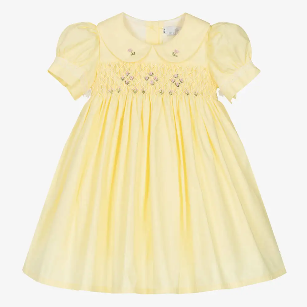 Princess Dress Baby Girl Yellow Dress Hand-smocked Clothes Kids Party Dresses For Girls