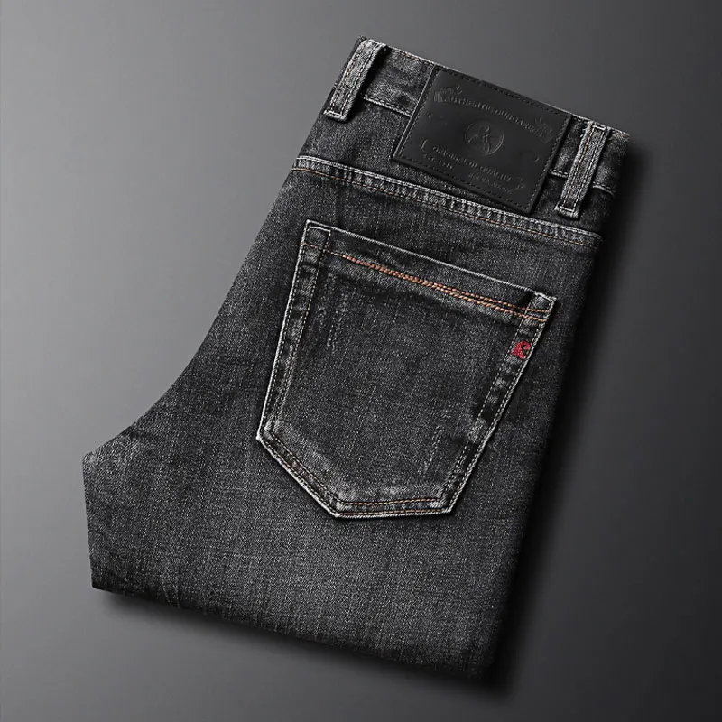 Italian Style Fashion Men Jeans High Quality Retro Black Gray Stretch Slim Fit Ripped Jeans Men Vintage Designer Denim Pants