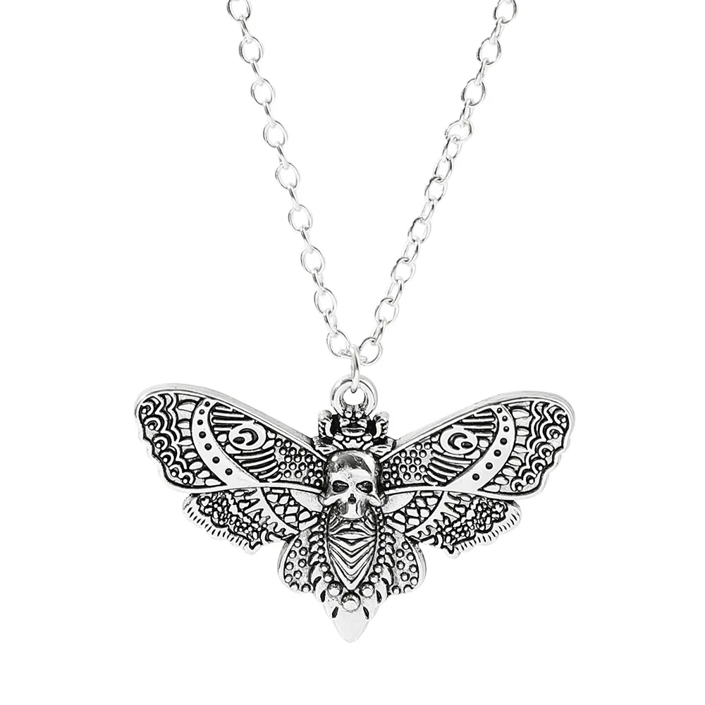 Vintage Death Moth Pendant Necklace Gothic Butterfly Skeleton Hip-hop Jewelry for Women Men Halloween Accessories