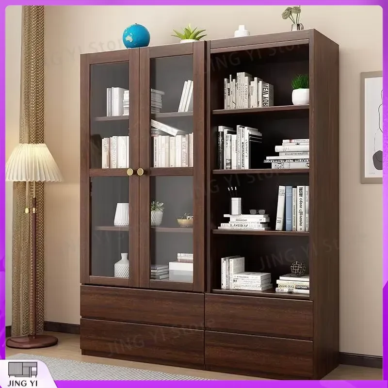 Walnut Solid Wood Bookcase Wall Mounted Removable Storage Cabinet Chinese Style Light Luxury High End Home Office Study Room