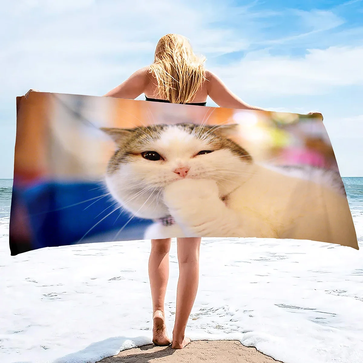 Cat Print Microfiber Lightweight Beach Towel, Soft Beach Blanket Fast Dry Super Absorbent Beach Towels for Adults and Kids