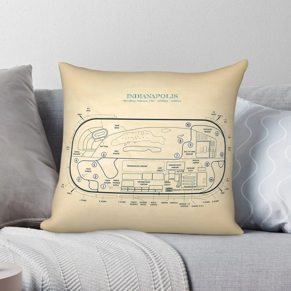 Indianapolis Motor Speedway Parchment Pillowcase Polyester Linen Velvet Pattern Zip Decor Pillow Case Sofa Seater Cushion Cover