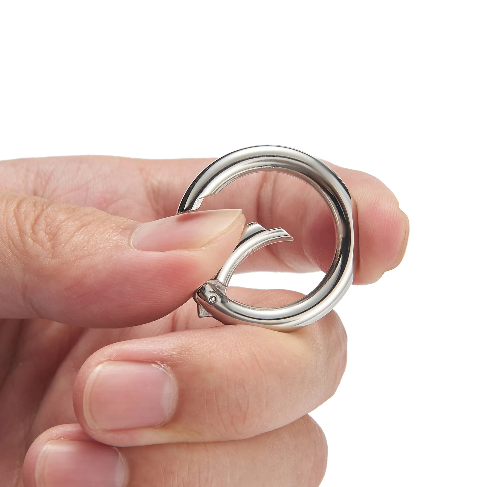 Edelstahl-Schlüsselanhänger mit offener Schnalle, runder Ring, Federverschluss, DIY-Handgefertigtes Taschenzubehör, solide Schmuckhaken – Detail 5