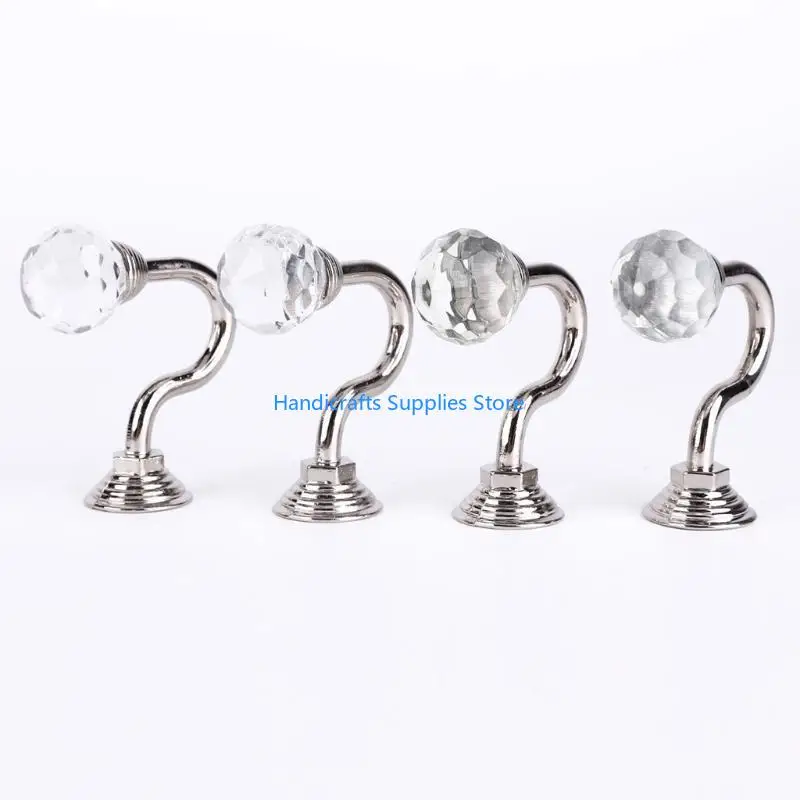 R1WA Exquisite Curtain Holdbacks 2PCS U Shaped Hook with Crystal Ball Wall Mounted Tassel Curtain Tieback HookTiebacks