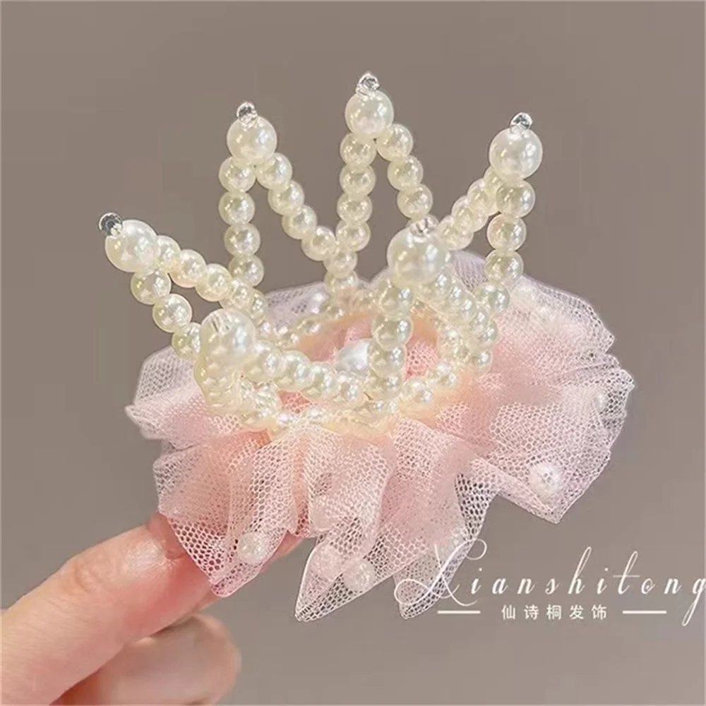 New White Pearl Hair Bows Crown Hair Clips For Girls Kids Boutique Layers Bling Rhinestone Center Bows Hairpins Hair Accessories