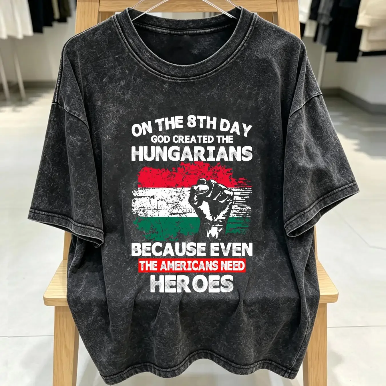 washed T Shirt On The 8th Day God Created Hungarian long or short sleeves vintage Washed Casual Comfortable Versatile Stretched