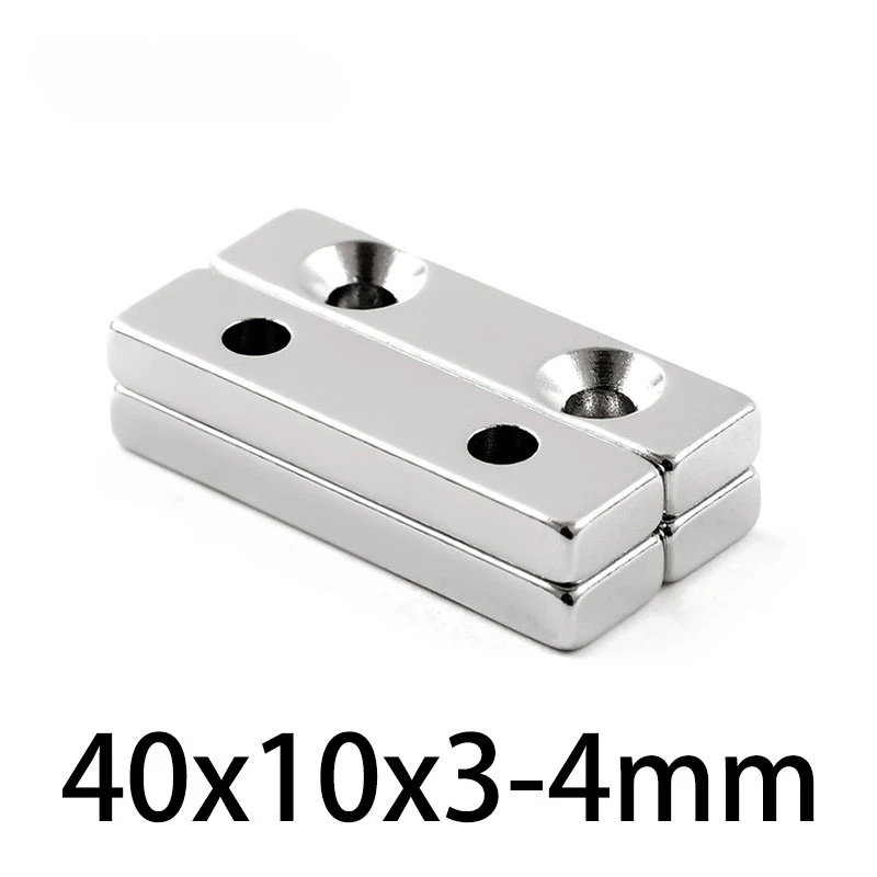 2/5/10/20/50PCS 40x10x3-4mm Block Powerful Strong Magnets Countersunk Holes 4mm 40x10x3-4 Long Sheet Neodymium Magnet 40*10*3-4