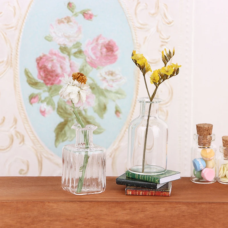 1:12 Dollhouse Miniature Glass Vase Glass Bottle Storage Tiny Jar Furniture Scene Toy Doll House Decor Dollhouse Accessories New