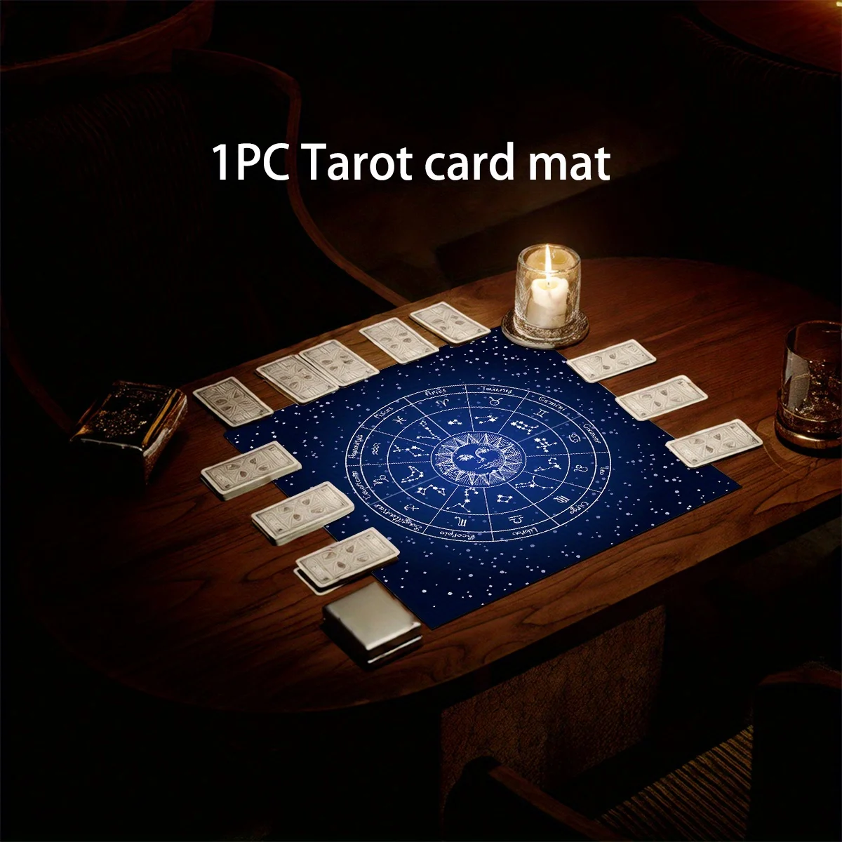 1pc Zodiac Star Plate Tarot Card Mat - Astrology Themed Polyester Tablecloth with Constellation Diagrams, Ideal for Home Decor