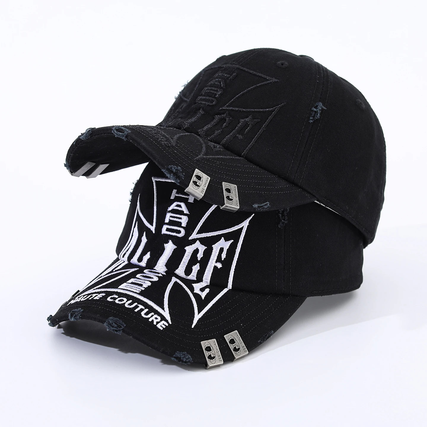 American retro distressed distressed hole rivet cross baseball cap dark style letter soft top baseball cap street casual hat