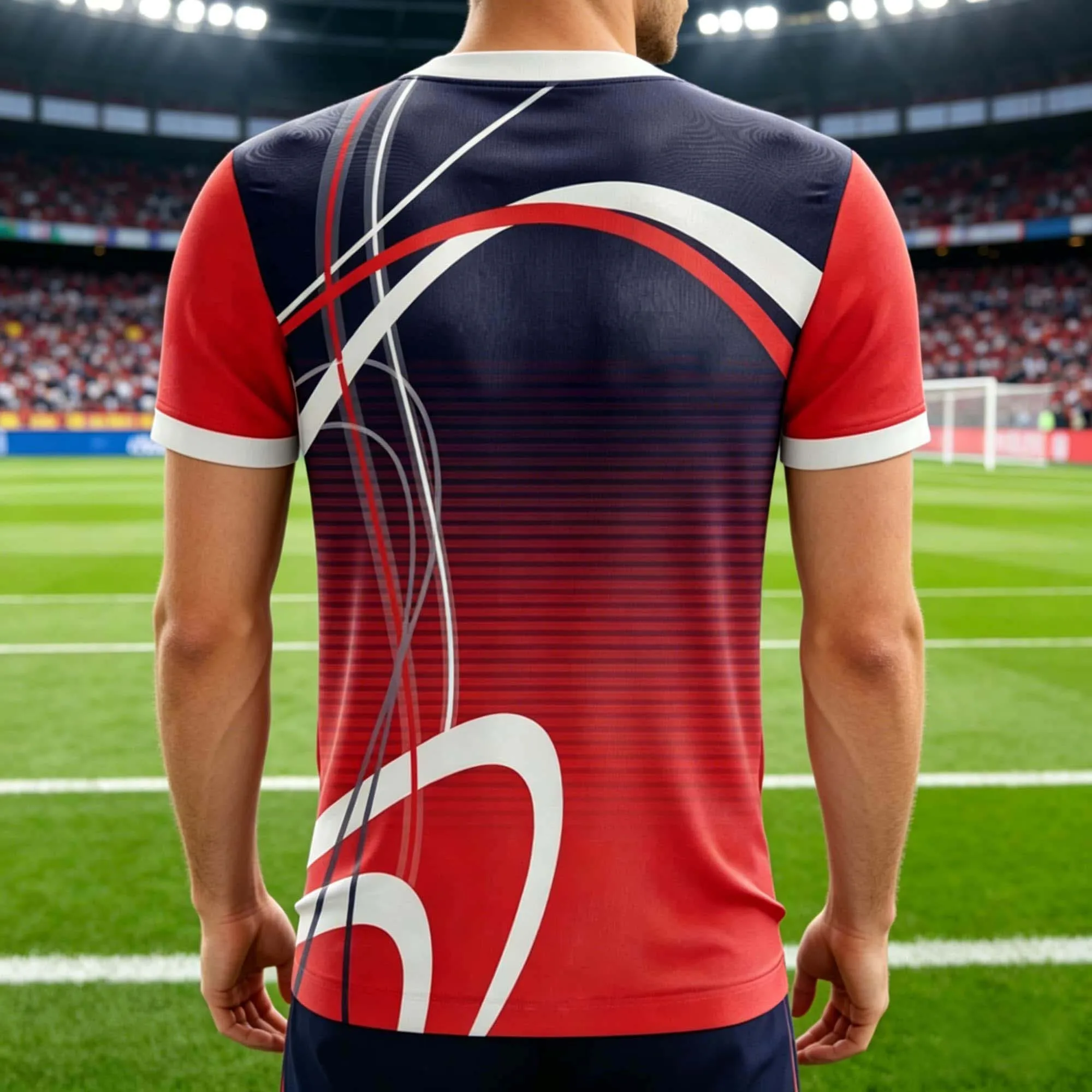 Men Fashion Athletic Short Sleeve Top Dark Navy Red Gradient Fluid Line Print Crew Neck Street Daily Gym Breathable Basic Tee