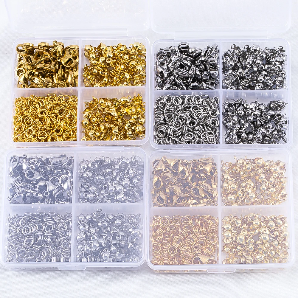 

200pcs-570pcs Stainless Steel Jewelry Making Kit Lobster Clasp Open Jump Ring End Crimps Bead Box DIY Earring Necklace Findings