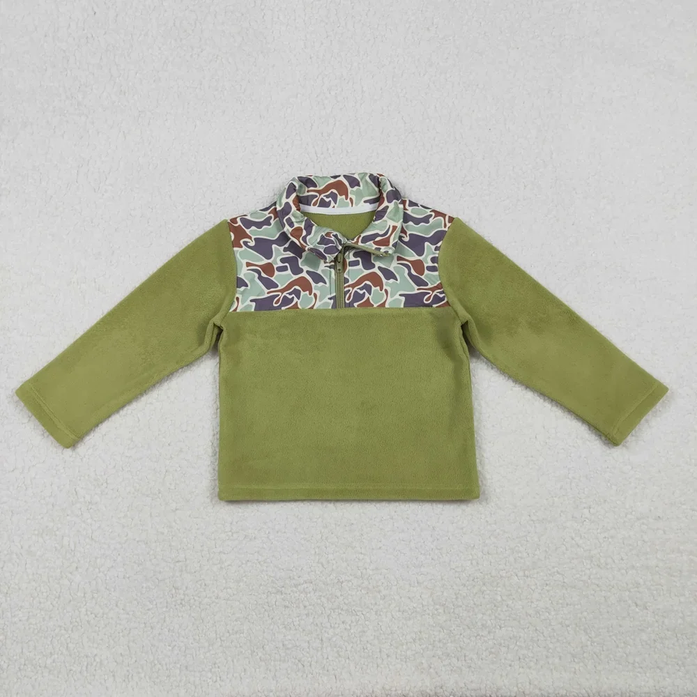 

Wholesale Baby Kids Girl Sweatshirt Zipper Green Pullover Clothing Children Toddler Long Sleeves Camo Pattern Fleece Sportswear