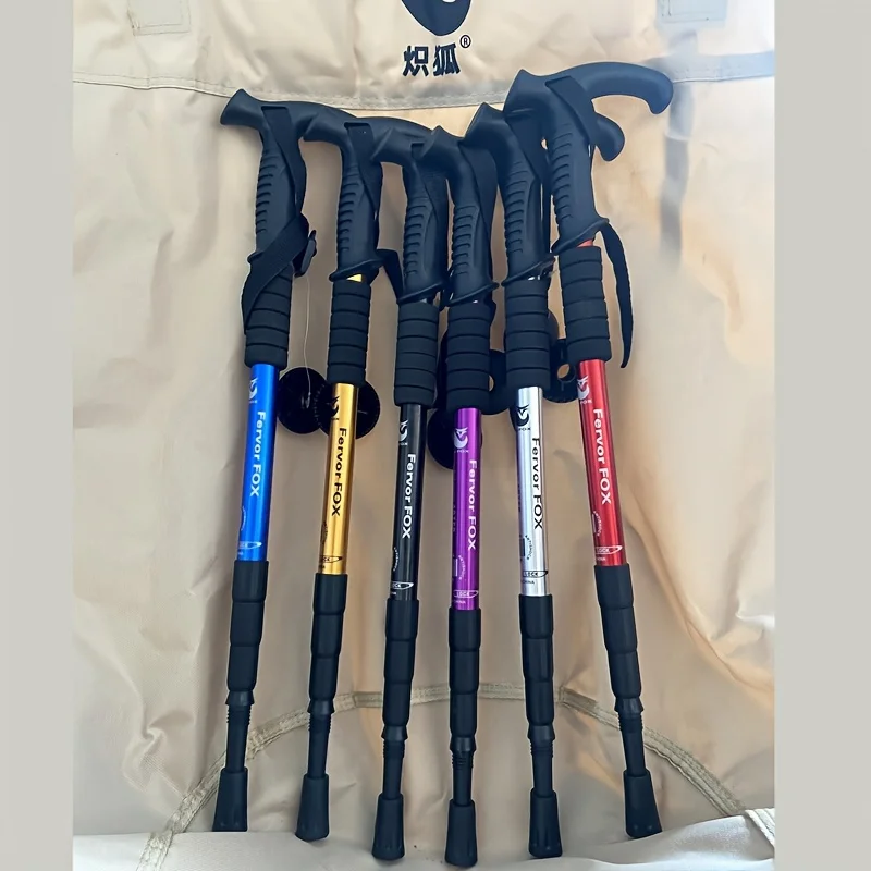 2pcs T-Shaped Aluminum Alloy Folding Trekking Poles with Shock Absorption, Non-Slip Grip, and Adjustable Height - Lightweight Ou