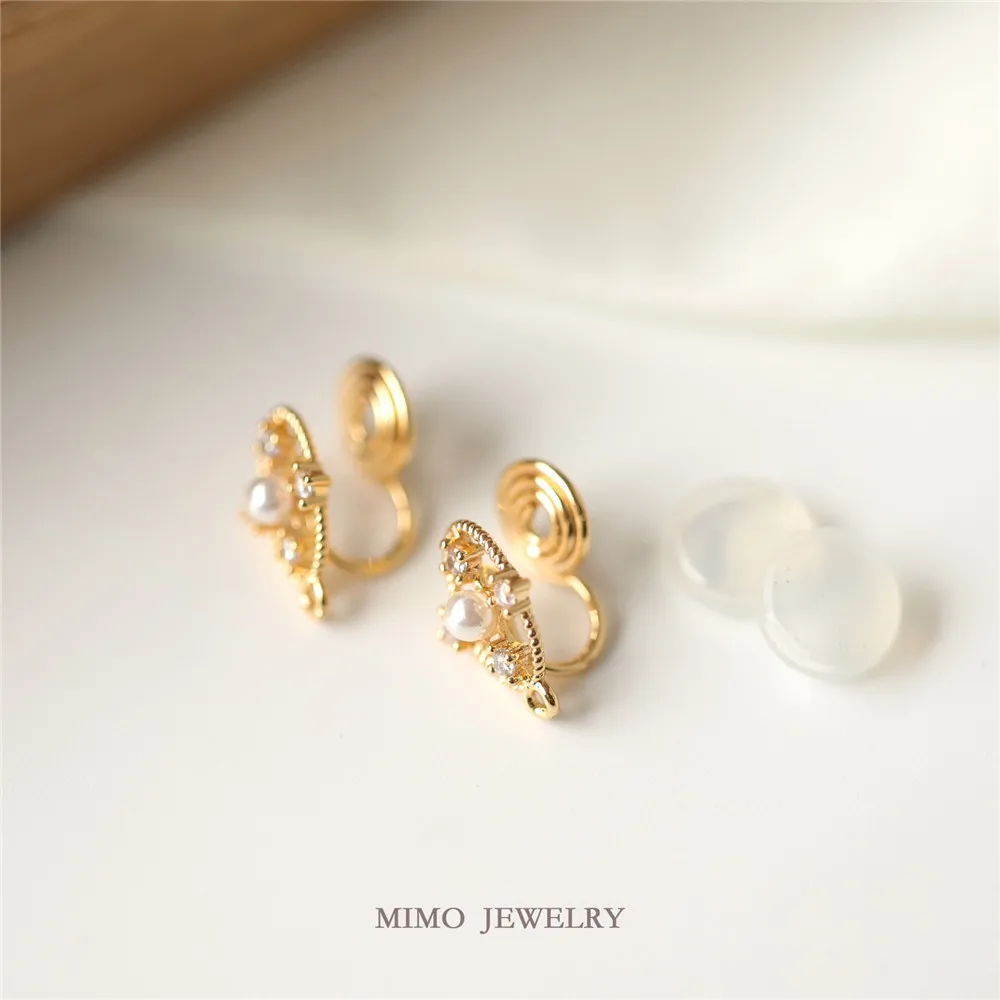 Copper Plated Real Gold Oval Hollow Retro Pearl Stud Earrings DIY Handmade Charm Accessories E005