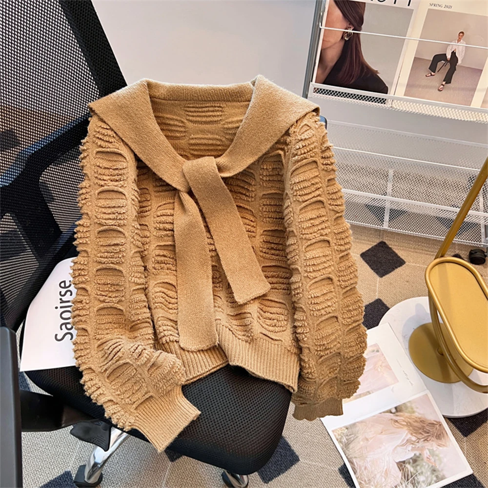 Maglione pullover di lusso lavorato a maglia con colletto alla marinara bianco da donna Harajuku Y2k maglioni coreani a maniche lunghe abiti vintage anni 2000 2025