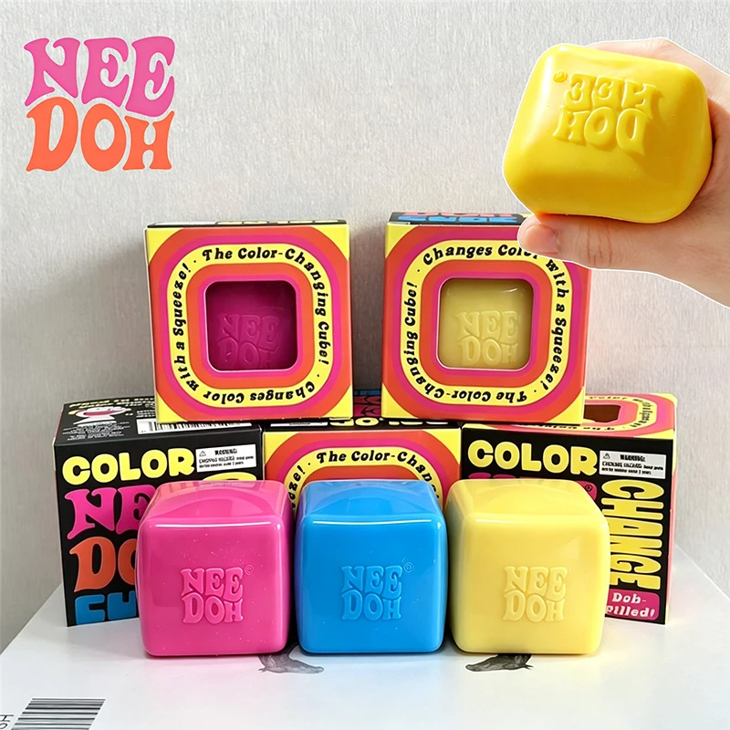 Needoh Color Change Cube Squeeze Toy Dough-Filled Fast Rebound Sensory Fidget Stress Anxiety Relief Focus Toy Heal ADHD Gift