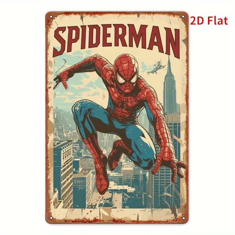 [مسطح [قطعة واحدة من فن الحائط المعدني Spiderman & Deadpool "Romantic" مقاس 20.32 × 30.48 سم، ديكور داخلي/خارجي، علامة حديدية مع مدينة عتيقة