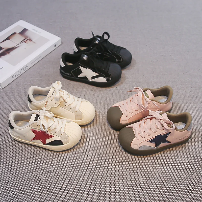 Children Shoes 2026 New Autumn Leather Breathable Kids Casual Shoes Star Non-slip Fashion Toddler Girls Boys Sneakers 23-34