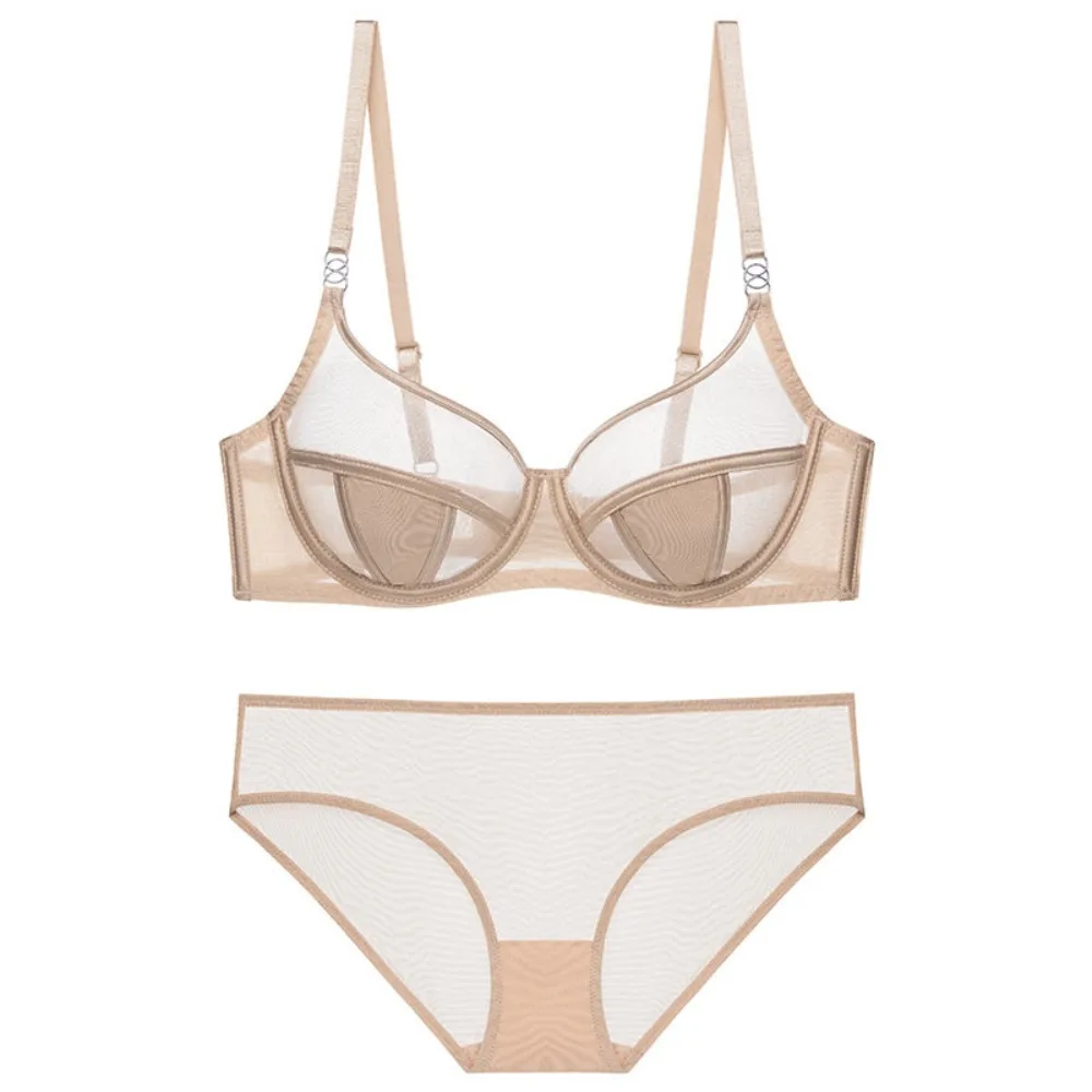 Hot Sale Ultra Thin Mesh Lace Bra Panty Set Big Breast Minimizer Push‑Up Anti Sag Sexy Women Lingerie Brassiere Underwear 32‑38