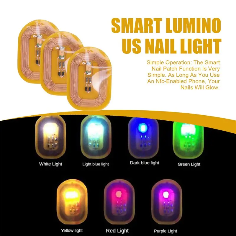 AED7-5Pcs Flash Nail Sticker LED Bare Chip Intelligent Luminous Nail Lamp Nail Sticker Enhancement