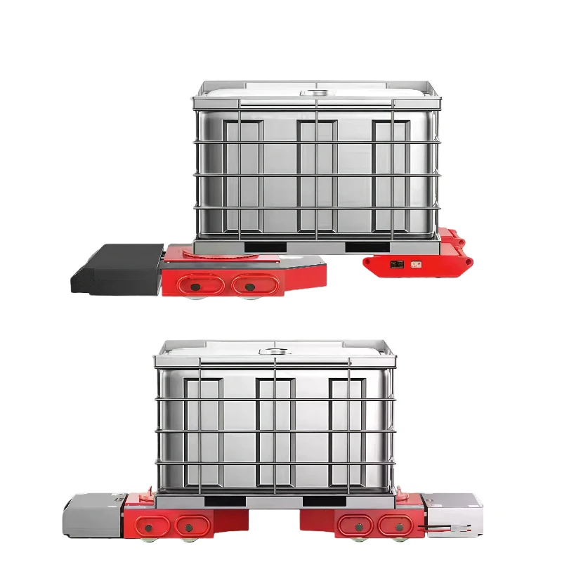 Heavy-duty Electric tank Transport Vehicle, Equipped with Roller-type Cargo Pallets and Industrial Remote Control System.