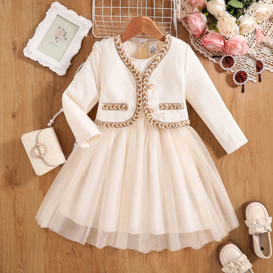 Girls' autumn fashion cute new dress, fluffy princess dress - white