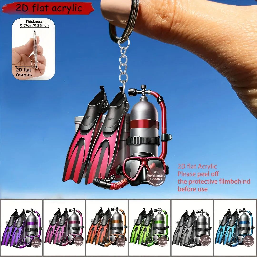 Diving Equipment Keychain,2D Flat Acrylic Pendant,Underwater Sport Themed Ornament,Hanging Decoration for Bag/Party/Festive/Gift