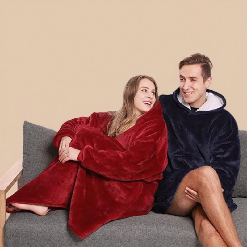 Lamb Wool Blanket With Sleeves Super Soft Warm Microfiber Plush Outdoor Pocket Hoodie Adult Winter TV Hoodie Blankets